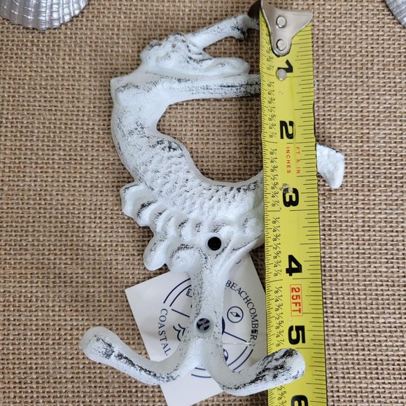 Iron Mermaid Double Wall Hook Distressed White 5" - Picture 6 of 8